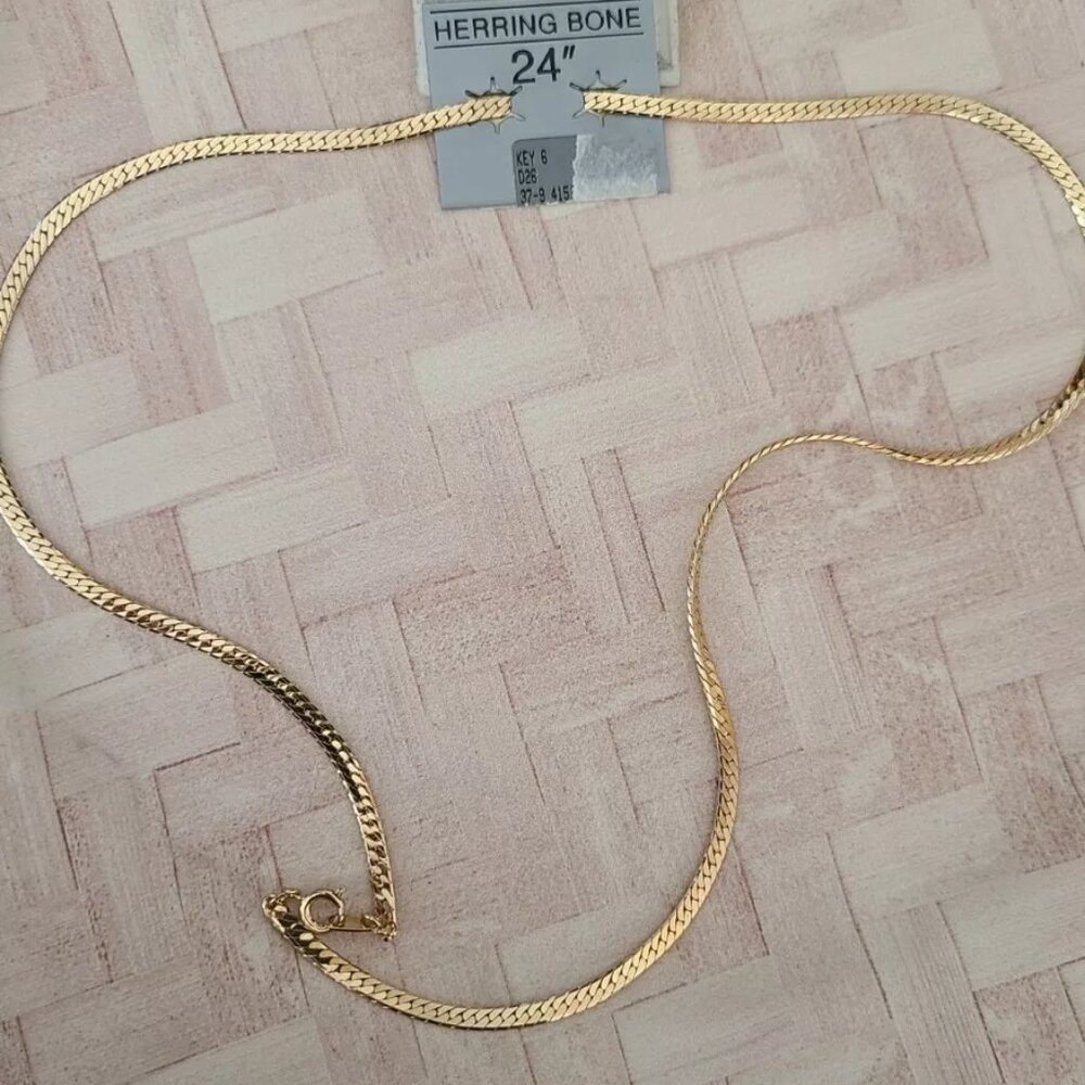 Vintage Impulse herringbone 24" gold tone fashion necklace NOS jewelry